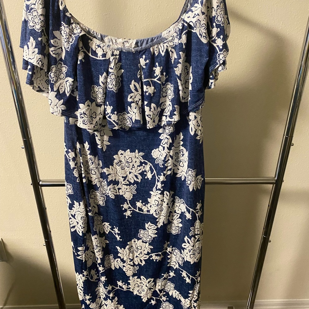 Faux Denim Floral Dress